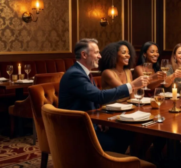 Grupa gości przy stole w restauracji Krago Vibe podczas spotkania towarzyskiego